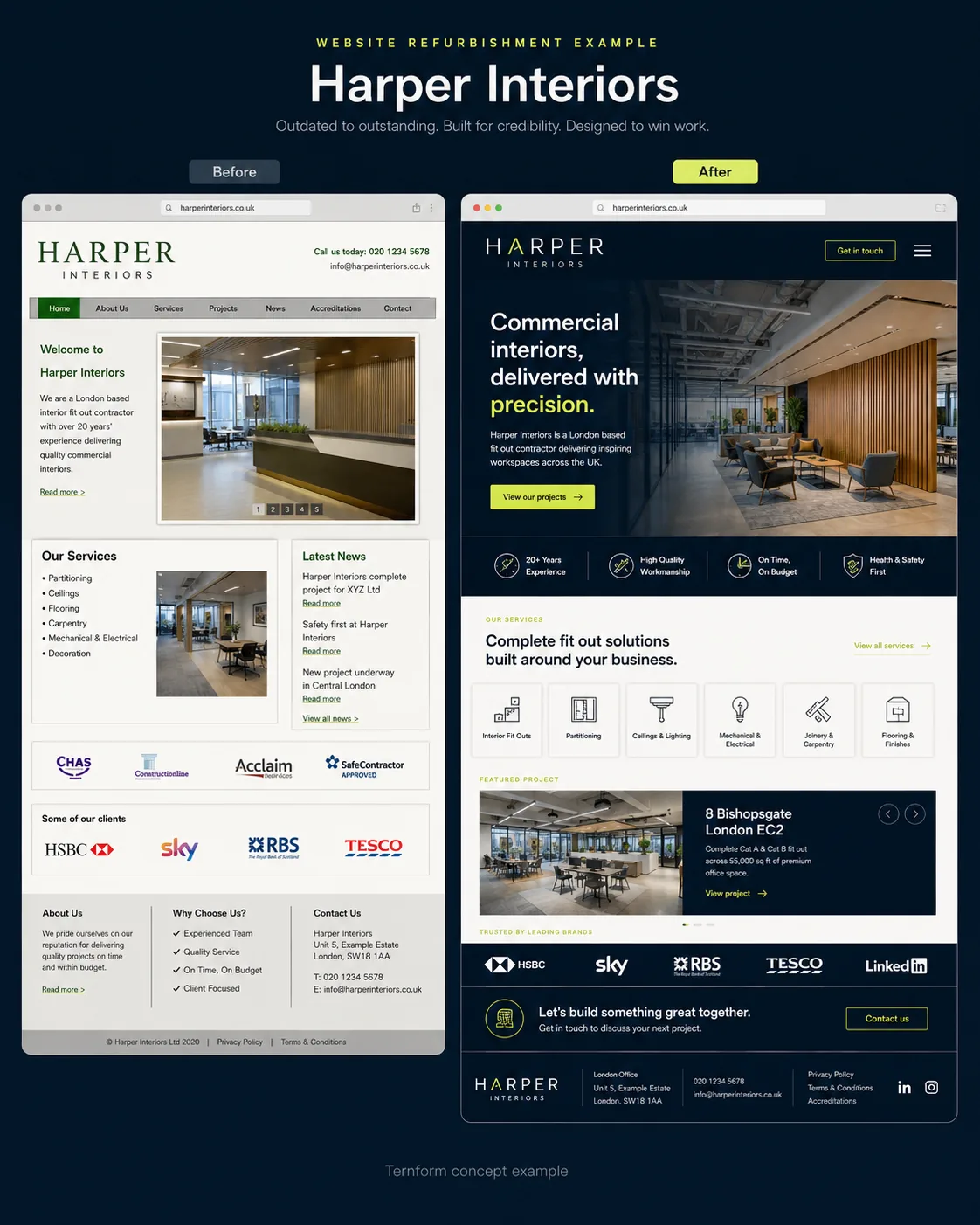Harper Interiors fictional before and after website refurbishment concept