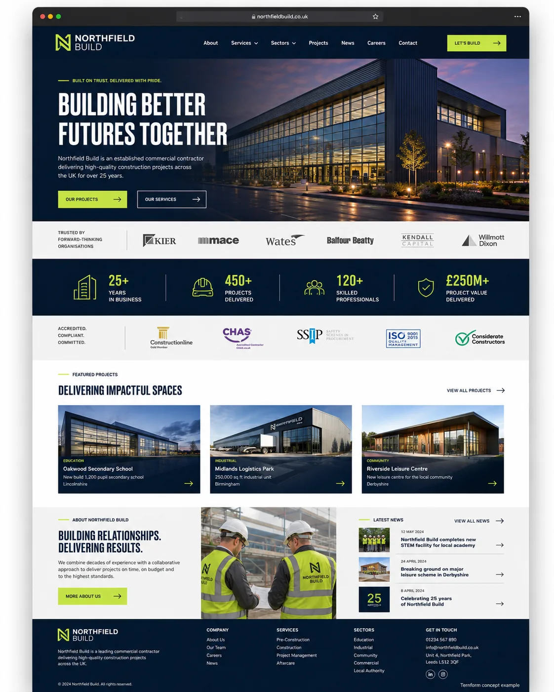 Northfield Build, a fictional contractor website design concept by Ternform