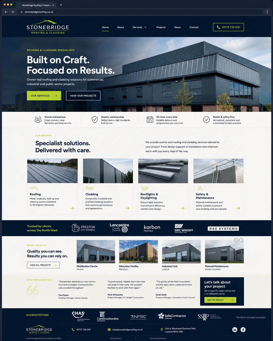 Stonebridge Roofing and Cladding fictional specialist website concept